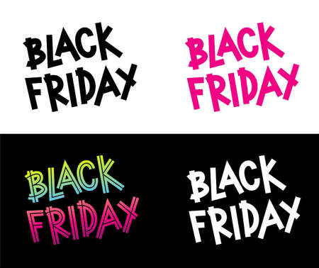 Set of logo for black friday discounts or sales. Cartoon lettering in different style. Emblem for web design, banners, coupons, applications and posters. Vector illustrationのイラスト素材