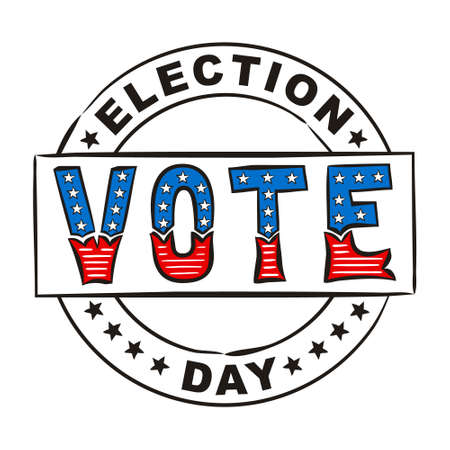 Election Day Stamp. Lettering for Vote Day of the United States of America. Logo in national colors of the USA. Vector illustration for patriotic poster design.のイラスト素材