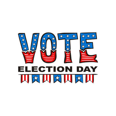 Election Day. Lettering for Vote Day of the United States of America. Logo in national colors of the USA. Vector illustration for patriotic poster design.のイラスト素材