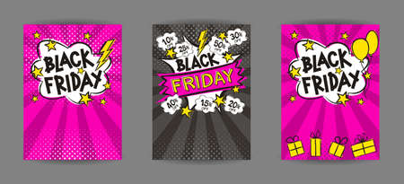 Bright pop art banners for black friday discounts or sales.のイラスト素材