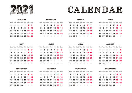 Landscape Calendar 2021 template.のイラスト素材