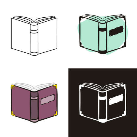 Open book icons set isolated on white background. Hand-drawn contour icon in doodle style, flat and chalk on a black board. Vector object for literature, reading, prose, knowledge and education.のイラスト素材