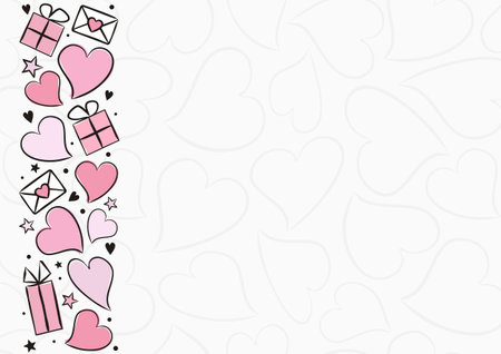 Border frame with hand drawn hearts and stars. Valentine's Day template. Love greeting card. Vector illustrationのイラスト素材