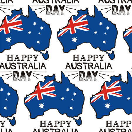 Seamless pattern for Australia Day. map and flag by January 26th in national colors. Vector illustration for poster design.のイラスト素材