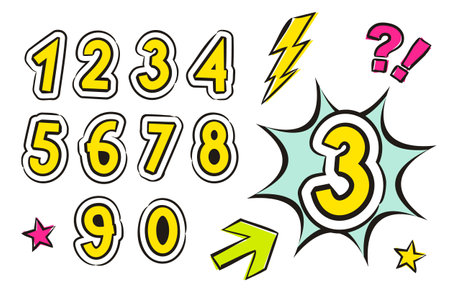 Set of numbers in pop art style. Vector figures illustration.のイラスト素材
