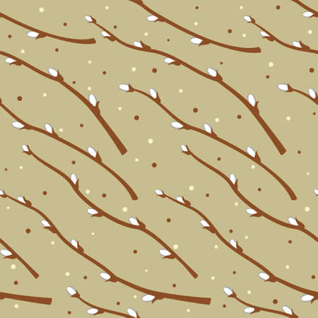 Seamless pattern width hand drawn Willow twigs. Easter natural background. Vector illustrationのイラスト素材