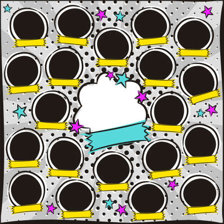 Photo frame for group photos of children in pop art style. A photo album for a graduating class or community. Vector Template for the design of frames for Kindergarten, photographs, posters, cards.のイラスト素材