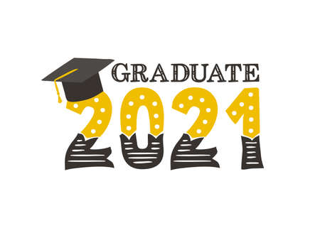 Logo for the 2021 graduate with a masters cap. Vector illustration for badge or emblem. Isolated on white backgroundのイラスト素材