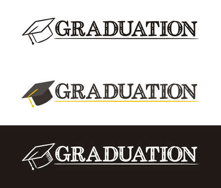 Graduation Logo. Hand-drawn icon of a master cap. Graduate emblem in chalk style on a black chalkboard. Vector illustration for poster, banner or app design.のイラスト素材