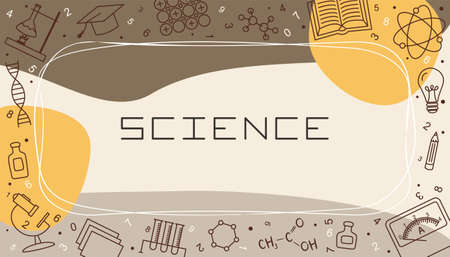 Vector design templates for Science in simple modern style with line school elements. Cover for a tutorial, banner, poster, presentation, splash screen, or project.のイラスト素材