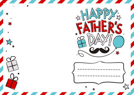 Happy Father's Day postcard with balloon and gift boxes.のイラスト素材