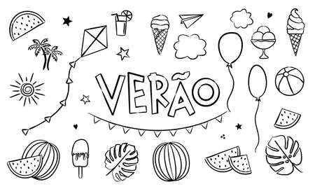 Portuguese Summer coloring. Doodle Elements for seasonal calendar.のイラスト素材
