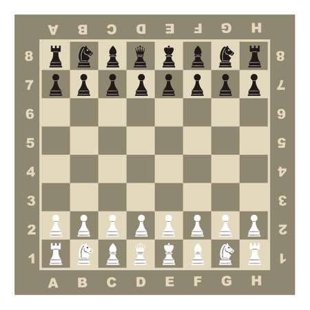 Chess board with a set of hand-drawn chess pieces.のイラスト素材