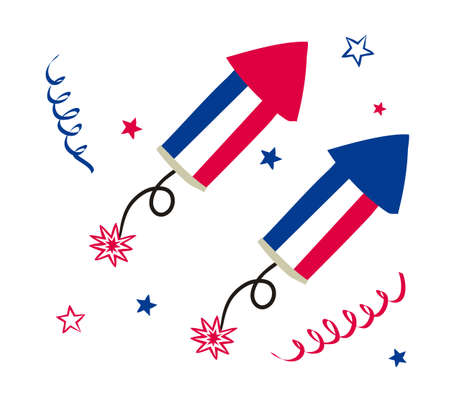 Firecracker in French national tricolor. Petard for Bastille Day or Election Day of France. Hand drawn Vector illustration for a festive decoration in doodle style.のイラスト素材