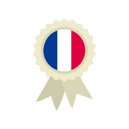 Medal in the colors of the French tricolor. Order for Bastille Day or National Decor of France. Hand drawn Vector illustration for a festive or holiday decoration.のイラスト素材