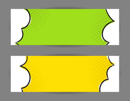 Set of Comic banners. Cartoon text frame on a cloud background. Pop art Template for web design, banners, cards, coupons and posters. Vector illustration for for announcements, parties or sales.のイラスト素材