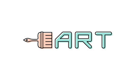 Linear icon for fine art. Paint brush and text. Vector illustration for creative and educational projects.のイラスト素材