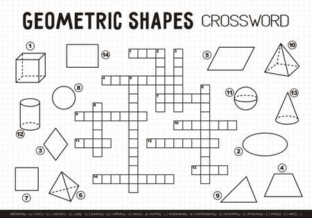 Educational Crossword with various geometric shapes and figures. Game for children's leisure. Vector illustration for school textbooks, educational projects, maths banners and posters.のイラスト素材