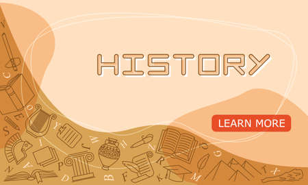 Vector design templates for History in simple modern style with line school elements. Cover for a textbook, tutorial, presentation, splash screen or project. Learn more bannerのイラスト素材