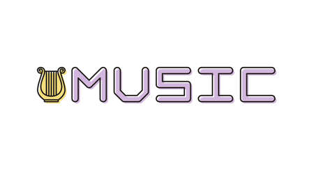 Linear Classical Music. Lyre icon and title. Vector illustration for school tutorial, banner, poster, presentation, splash screen, or musical project.のイラスト素材
