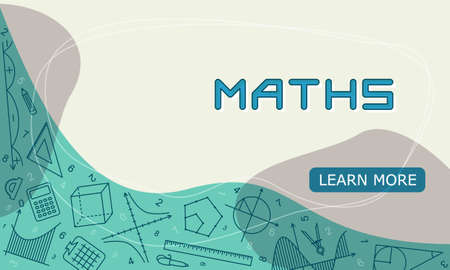 Vector design templates for Maths in simple modern style with line school elements. Cover for a textbook, tutorial, presentation, splash screen or project. Learn more bannerのイラスト素材
