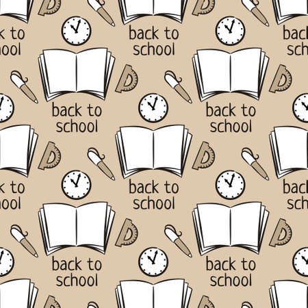 Back to school Seamless pattern of hand-drawn school elements. Background for notebooks, textbooks, school and education topics. Vector illustrationのイラスト素材