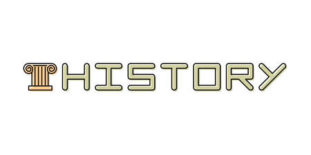 Linear icon for school subject History. Pillar icon and title. Vector illustration for school tutorial, banner, poster, presentation, splash screen, or educational project. Ancient greek columnのイラスト素材
