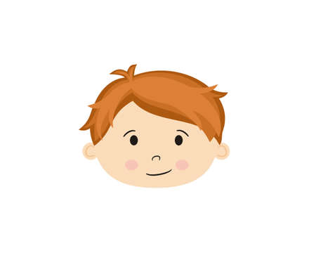 Isolated on white background cartoon face of boy. Cute redhead baby. Hand-drawn toddler. Vector illustration for children's projects, kindergarten, children, kids, elementary school.のイラスト素材