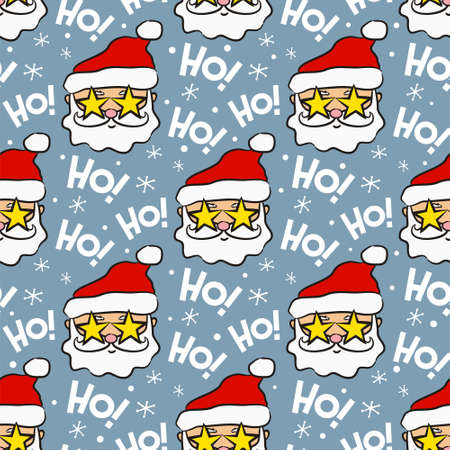 Seamless new year pattern with Santa superstar and phrase ho ho ho. Christmas gift background in white and red colors. Santa in sunglasses. Vector illustrationのイラスト素材