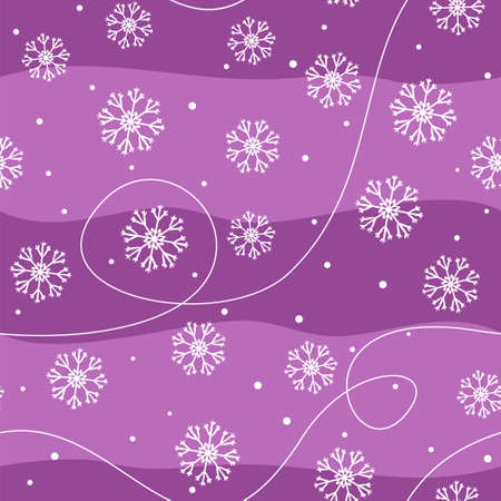 Seamless winter frozen pattern. Purple background with hand-drawn snowflakes and dots. Vector Illustration for the design of seasons, christmas and new year.のイラスト素材