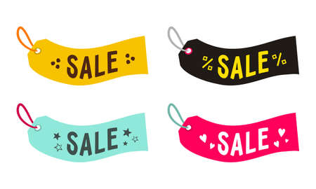 Set of labels for discounts. Multicolored tags with the inscription Sale. Vector illustration for banners, flyers, advertising campaignsのイラスト素材