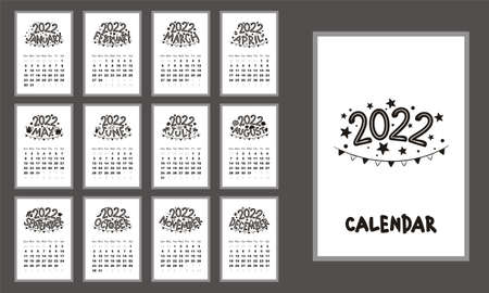 Calendar 2022. Monthly themed calendar. Template with seasonal themed titles. Blanks for 12 months. vector illustration.のイラスト素材