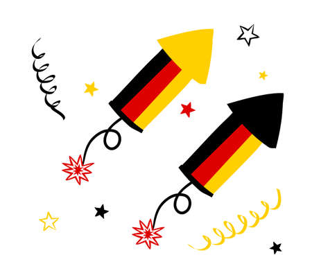 Firecracker in german national tricolor. Petard for National Day or Election Day of Germany. Vector illustration for a festive or holiday decoration, tourist trips, travel, meeting guests.の素材 [FY310186014090]