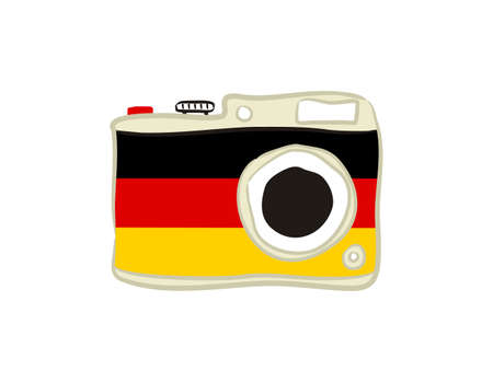 Camera in the colors of German tricolor. Isolated Photo Object for National Day or Election Day of Germany. Vector illustration for festive or holiday decoration, tourist trips, travel, meeting guestsのイラスト素材