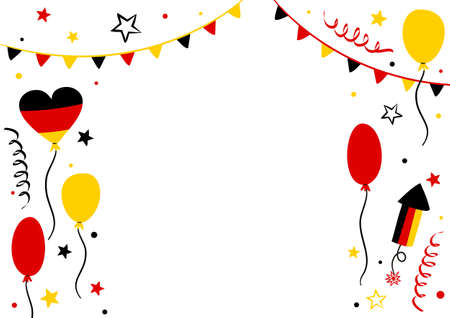 Banner for Germany in national tricolor. Greeting card Template with flags, balloons, firecracker and stars. Vector illustration for festive poster design.のイラスト素材