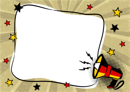Comic empty speech bubble with shout in colors of German tricolor. Pop art for National or Election Day of Germany. Vector illustration for festive, holiday, tourist trips, travel, meeting guestsのイラスト素材