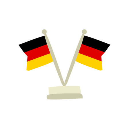 Negotiation Two german flags. Emblem for National Decor of Germany. Hand drawn Vector illustration for a festive or holiday decoration, tourist trips, travel, meeting guests.のイラスト素材