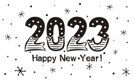 Happy new year 2023. Lettering of hand-drawn numbers on a white background. 2023 calendar heading. Vector illustration for the design of New Year cards and posters.のイラスト素材