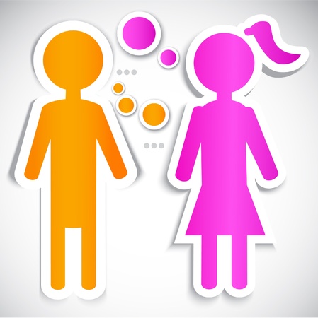 Male talking with female. Paper bubbles for  speech のイラスト素材