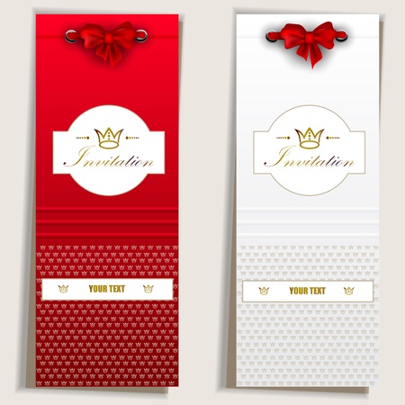 Card notes with ribbons. Red and white invitationsのイラスト素材