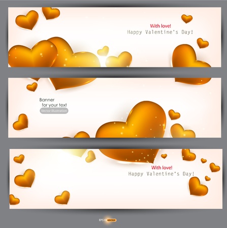 Set of three banners with golden hearts. Valentineのイラスト素材
