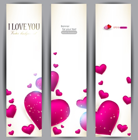 Set of three banners with red hearts. Valentineのイラスト素材