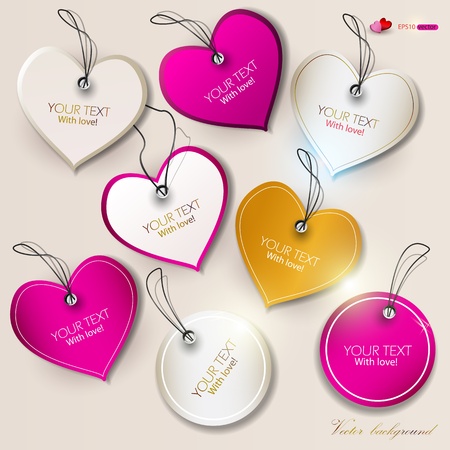 Set of bubbles, stickers, labels, tags. Shape of hearts. Valentineのイラスト素材