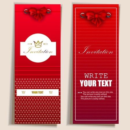 Card notes with ribbons. Red and white invitationsのイラスト素材