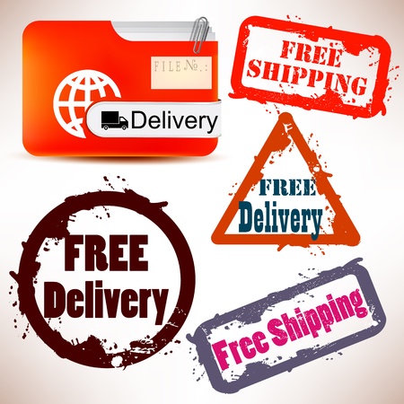Set of Badges, Labels, Tags "FREE DELIVERY". Vector illustration. Grunge stamp with textのイラスト素材
