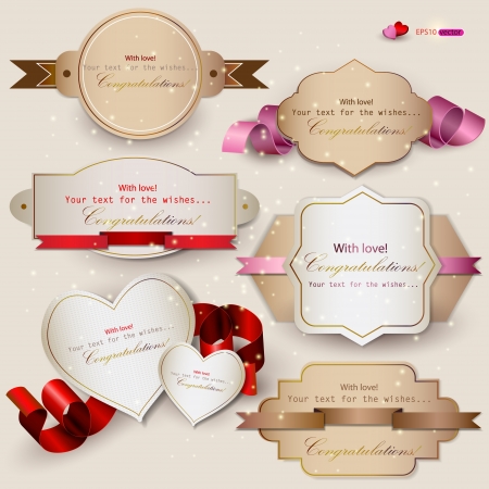 Collection of gift cards with ribbons  Vector backgroundのイラスト素材