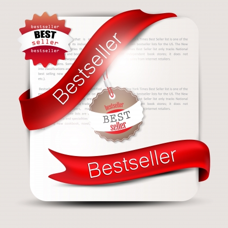 Bestseller  Red banners and labels  Vector setのイラスト素材