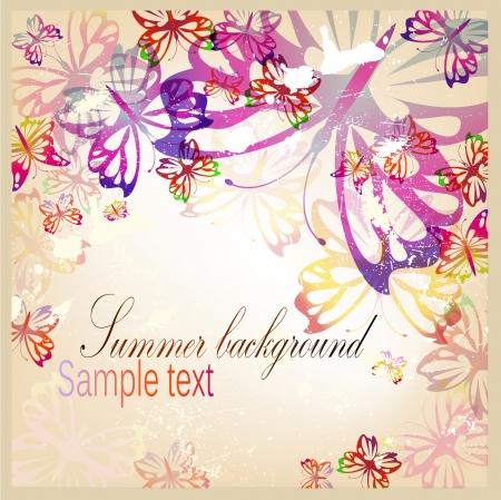 Colorful vintage background with butterflyのイラスト素材