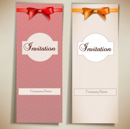 Retro card notes with ribbons. Red and beige invitationsのイラスト素材