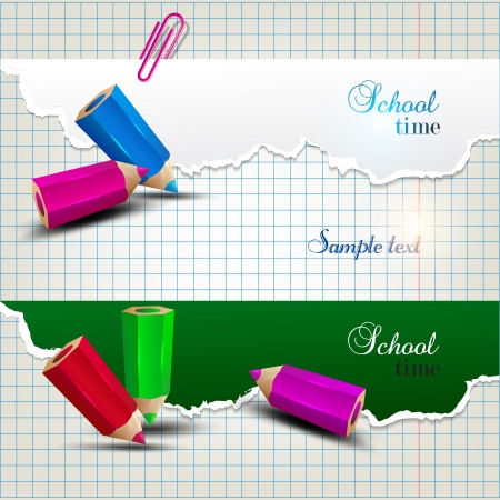 Torn paper banners with space for text  School timeのイラスト素材
